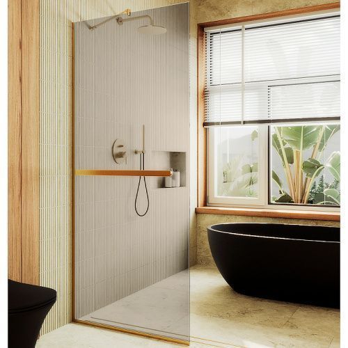 Душевая перегородка Maybah Glass MGD-709-3у 110х195 стекло тонированное профиль золото