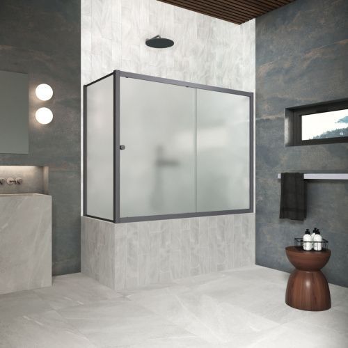 Душевая шторка на ванну Vegas-Glass ZV+ZVF Protec ZV+ZVF Protec 180*85 06 10 180х140 стекло матовое профиль вороненая сталь ориентация универсальная