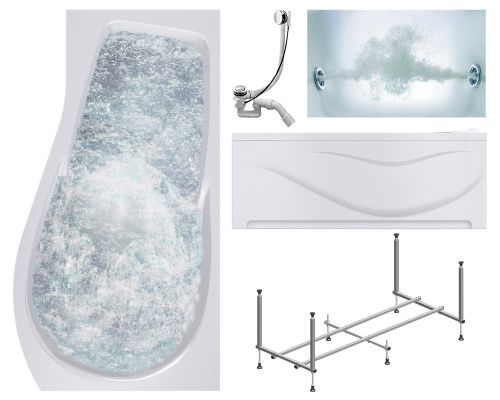 Ванна акриловая гидромассажная Timo VINO VINO1792R-KTVINO17-SPV1505-T-CM-FPVINO17R 170х90 пристенная асимметричная с каркасом