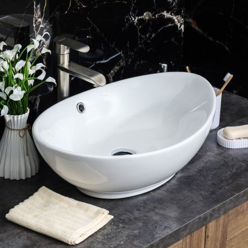 Раковина из сантехнического фарфора Melana 7027A-805 60х40 накладная цвет белый без отверстий под смеситель