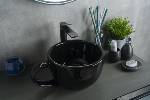 Раковина керамическая Gid Creativo 52230 40х30 накладная цвет черный без отверстий под смеситель