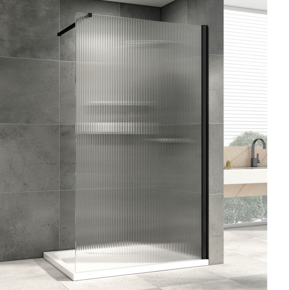Душевая перегородка Abber Immer Offen AG61091R8 90х200 стекло рифленое профиль черный