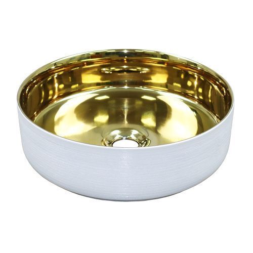 Раковина из сантехнического фаянса Azario AZ-3134-ST-WG 40 см накладная цвет белый/золото без отверстий под смеситель