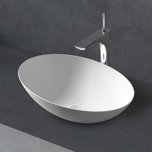 Раковина из искусственного камня Abber STEIN AS2609 50х40 накладная цвет белый без отверстий под смеситель