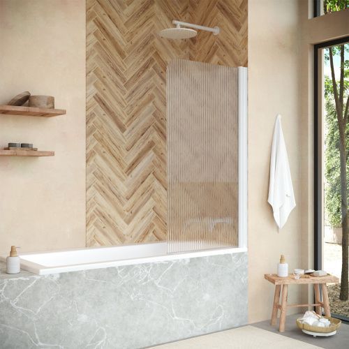 Душевая шторка на ванну Vegas-Glass EV+EV NOVO EV NOVO 76 01 Moru R 75х140 стекло рифленое профиль белый ориентация правая