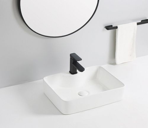 Раковина из сантехнического фаянса CeramaLux 7291 50х40 накладная цвет белый 1 отверстие под смеситель