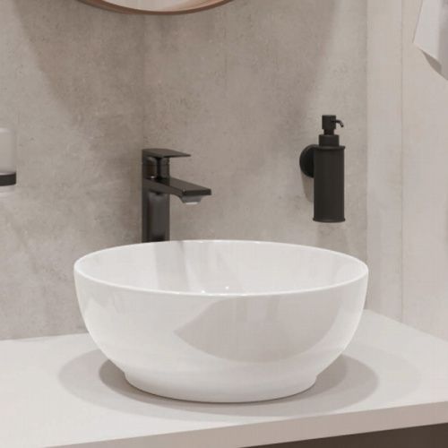 Раковина из сантехнического фаянса Sanita Luxe Art Slim WB.CT/Art/40-N.Slim/WHT.G/S1 40х40 накладная цвет белый без отверстий под смеситель