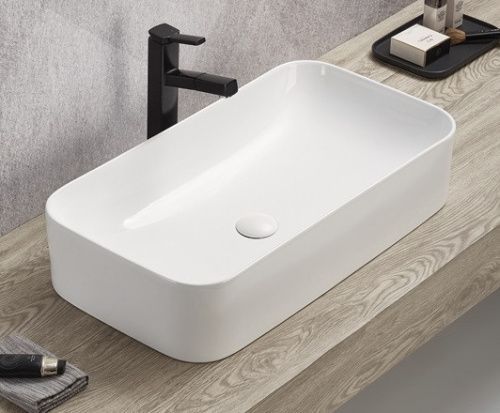 Раковина из сантехнического фаянса CeramaLux 75576 70х40 накладная цвет белый без отверстий под смеситель