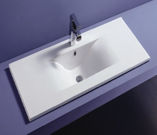 Раковина из сантехнического фаянса CeramaLux YJ807-90 90х50 встраиваемая цвет белый 1 отверстие под смеситель