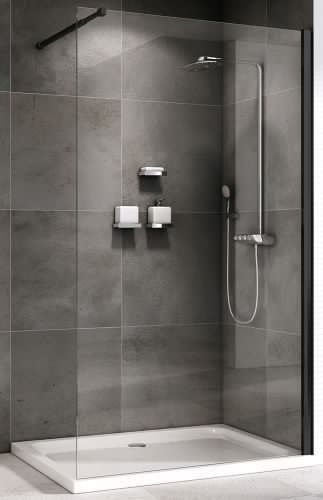 Душевая перегородка Abber Immer Offen AG61100B8 100х200 стекло прозрачное профиль черный