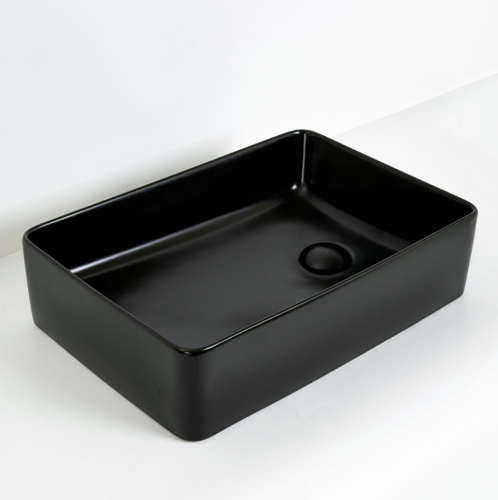 Раковина из сантехнического фаянса CeramaLux 6250MB 50х30 накладная цвет черный без отверстий под смеситель