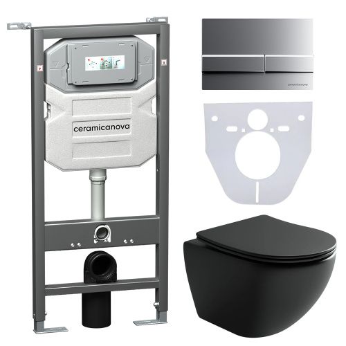 Инсталляция с кнопкой + унитаз + шумоизоляция Ceramica Nova CN4002MB_1002M_1000