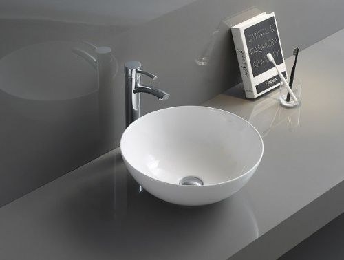 Раковина из сантехнического фаянса CeramaLux 104 40х40 накладная цвет белый без отверстий под смеситель