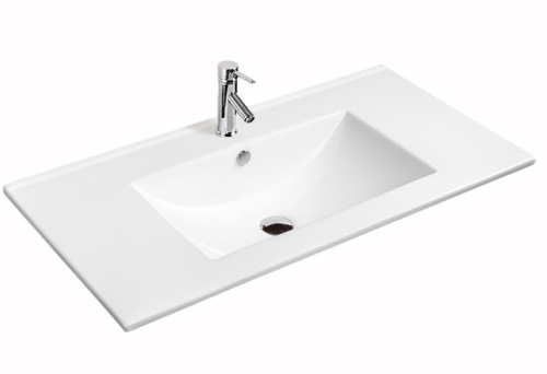 Раковина из сантехнического фаянса CeramaLux 9090E 90х50 встраиваемая цвет белый 1 отверстие под смеситель