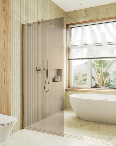 Душевая перегородка Maybah Glass MGD-684-3ш 120х195 стекло тонированное профиль золото