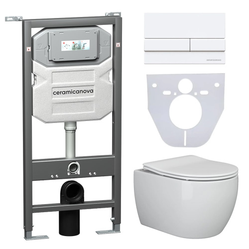 Инсталляция с кнопкой + унитаз + шумоизоляция Ceramica Nova CN3001_1002W_1000