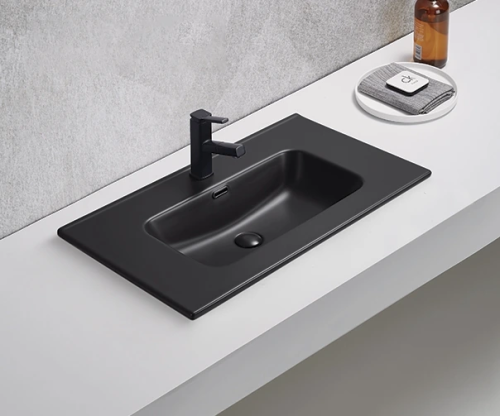 Раковина керамическая Gid Integrado 72209 80х50 встраиваемая цвет черный 1 отверстие под смеситель