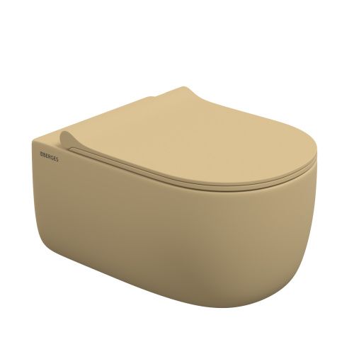 Унитаз подвесной Berges Ego xl 83211 бежевый с сиденьем микролифт безободковый каскадный смыв