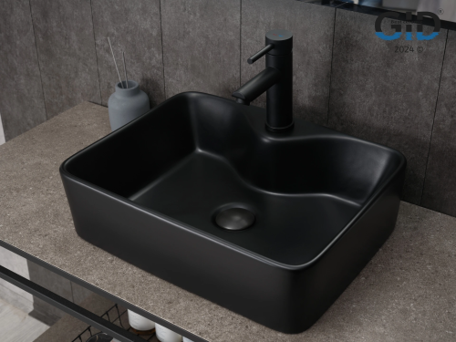 Раковина керамическая Gid Geométrico 53373 50х40 накладная цвет черный 1 отверстие под смеситель