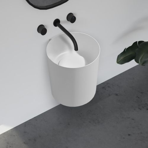 Раковина из искусственного камня Abber STEIN AS2624 40х40 подвесная цвет белый без отверстий под смеситель