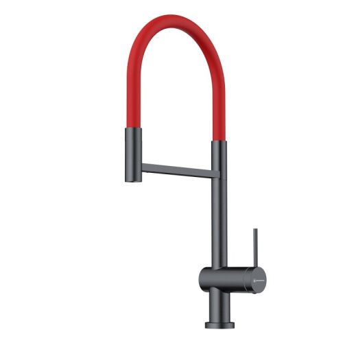 Смеситель для кухни Omoikiri Kanto 2 Plus 4994460 на мойку вороненая сталь/красный