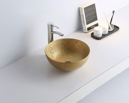 Раковина из сантехнического фаянса CeramaLux 7226SJ 40х40 накладная цвет золото без отверстий под смеситель