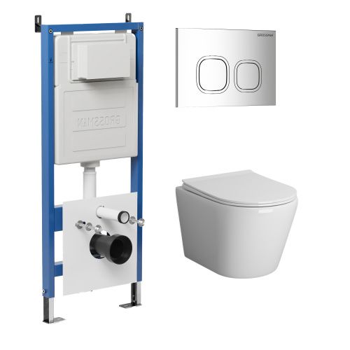 Инсталляция + кнопка смыва + унитаз Grossman Cosmo 97.4478BMS.02.100