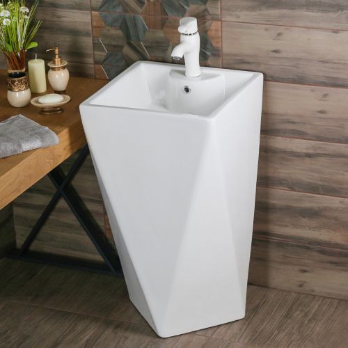 Раковина из сантехнического фарфора Melana B156-805 50х50 напольная цвет белый 1 отверстие под смеситель