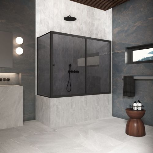 Душевая шторка на ванну Vegas-Glass ZV+ZVF Protec ZV+ZVF Protec 180*90 02М 07 180х140 стекло тонированное профиль черный ориентация универсальная