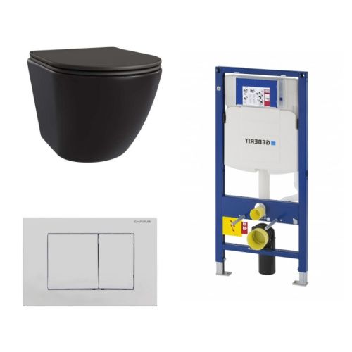 Сет унитаз + инсталляция + кнопка 111.300.00.5+FP.310.12.01+AM25010 Nero