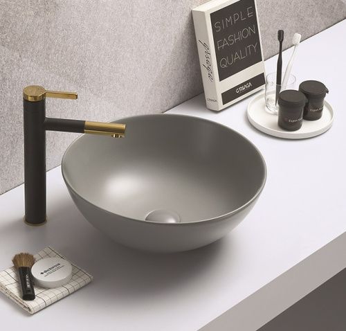 Раковина из сантехнического фаянса CeramaLux 104MH-5 40х40 накладная цвет серый без отверстий под смеситель