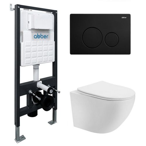 Комплект сантехническая инсталляция с клавишей смыва Abber Bequem AC1100T-AC0105-AC0121MB