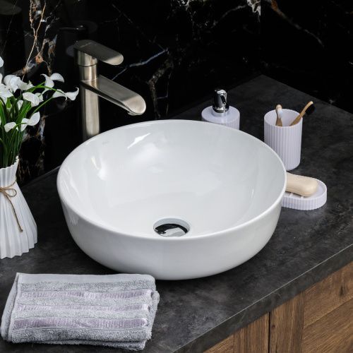 Раковина из сантехнического фарфора Melana 78115-805 40х40 накладная цвет белый без отверстий под смеситель