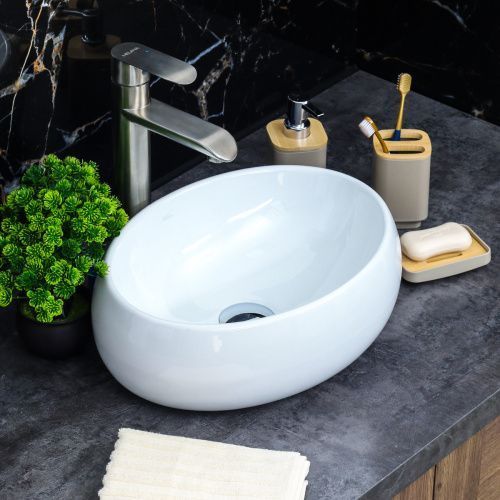 Раковина из сантехнического фарфора Melana 320303-805 40х30 накладная цвет белый без отверстий под смеситель