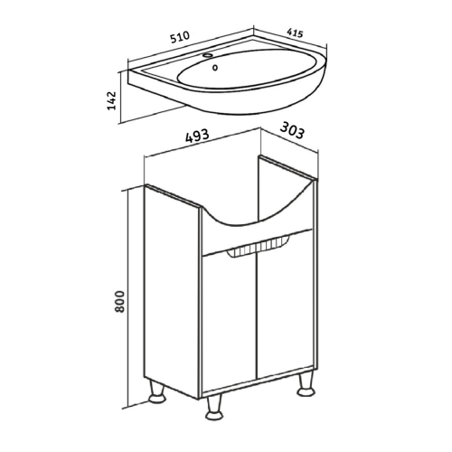 Тумба под раковину Runo ЭКО 00-00001337 50х30 напольная цвет белый/серый - фото 2