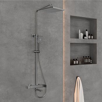 Душевая стойка Vincea Cube VSFS-1C1GM настенная цвет вороненая сталь с термостатом