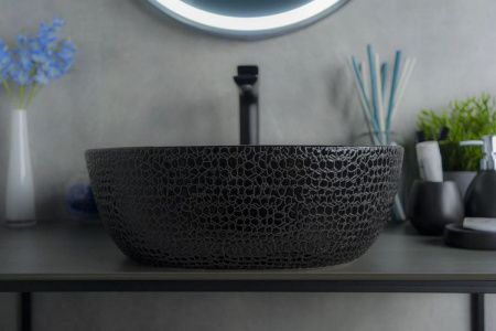 Раковина керамическая Gid 53301 40х40 накладная цвет черный без отверстий под смеситель