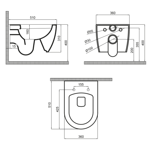 Чаша унитаза подвесная Bettoserb Stream Line SET40006476R цвет белый без сиденья безободковая смыв торнадо - фото 2