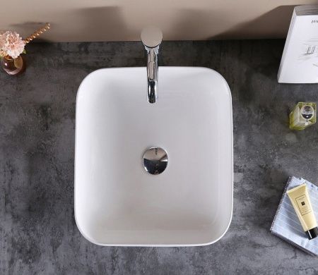 Раковина из сантехнического фаянса CeramaLux D1303 40х40 накладная цвет белый без отверстий под смеситель