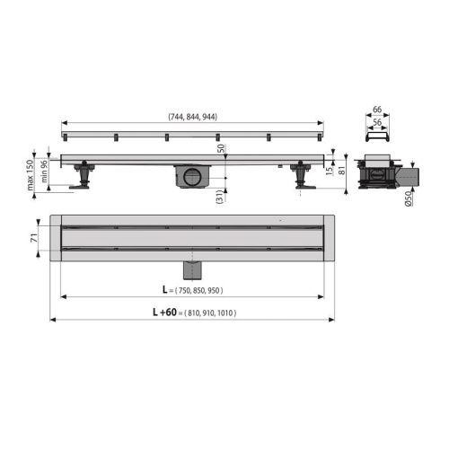 Душевой лоток Alcadrain APZ13-DOUBLE9-850 85х5 нержавеющая сталь - фото 2