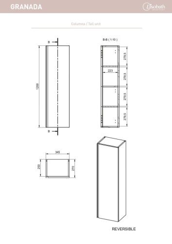 Шкаф-пенал Visobath Granada 86793/Ceniza 30х120 подвесной цвет серый - фото 3