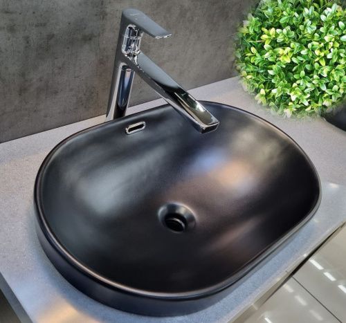 Раковина из сантехнического фаянса CeramaLux 5006CMB 60х40 встраиваемая цвет черный без отверстий под смеситель - фото 2