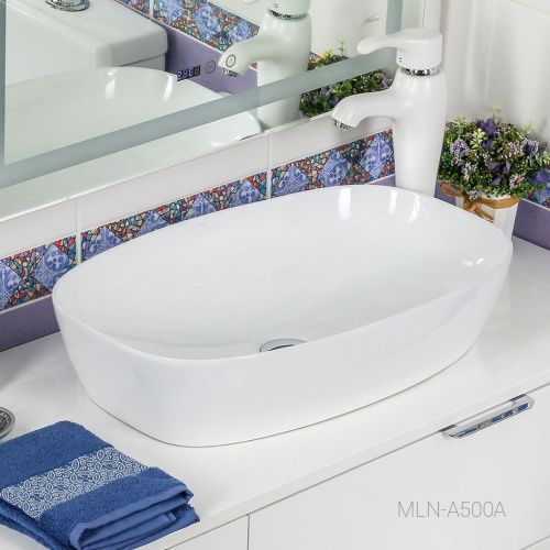 Раковина из сантехнического фарфора Melana A500A-805 60х40 накладная цвет белый без отверстий под смеситель - фото 4