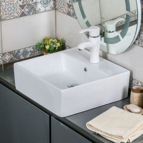Раковина из сантехнического фарфора Melana A064-803 50х50 накладная цвет белый 1 отверстие под смеситель - фото 3