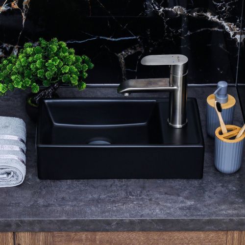 Раковина из сантехнического фарфора Melana 9048EYMB 40х20 накладная цвет черный 1 отверстие под смеситель - фото 3