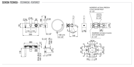 Смеситель для ванны Remer Element ET53D2 встраиваемый в стену хром
