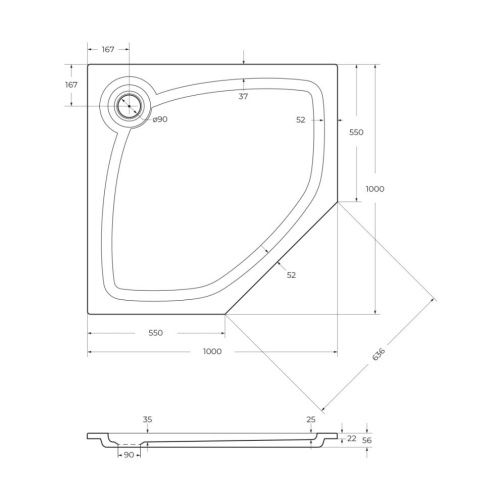 Душевой поддон из искусственного камня Cezares TRAY-S-P-100-56-W 100х100 белый без ножек - фото 2