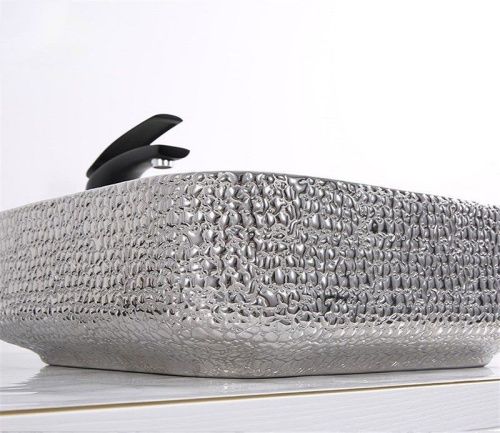 Раковина из сантехнического фаянса CeramaLux D1303H020 40х40 накладная цвет черный без отверстий под смеситель - фото 4