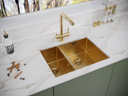 Кухонная мойка Paulmark GERBERG 59/2S UNI PM225944-BGR 35х40 цвет золото поверхность брашированная - фото 3