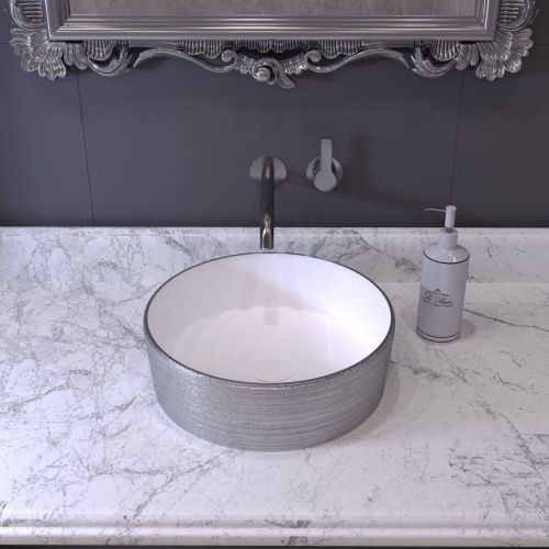 Раковина из сантехнического фаянса Grossman Color GR-5020SW 40х40 накладная цвет белый/серебро без отверстий под смеситель - фото 2